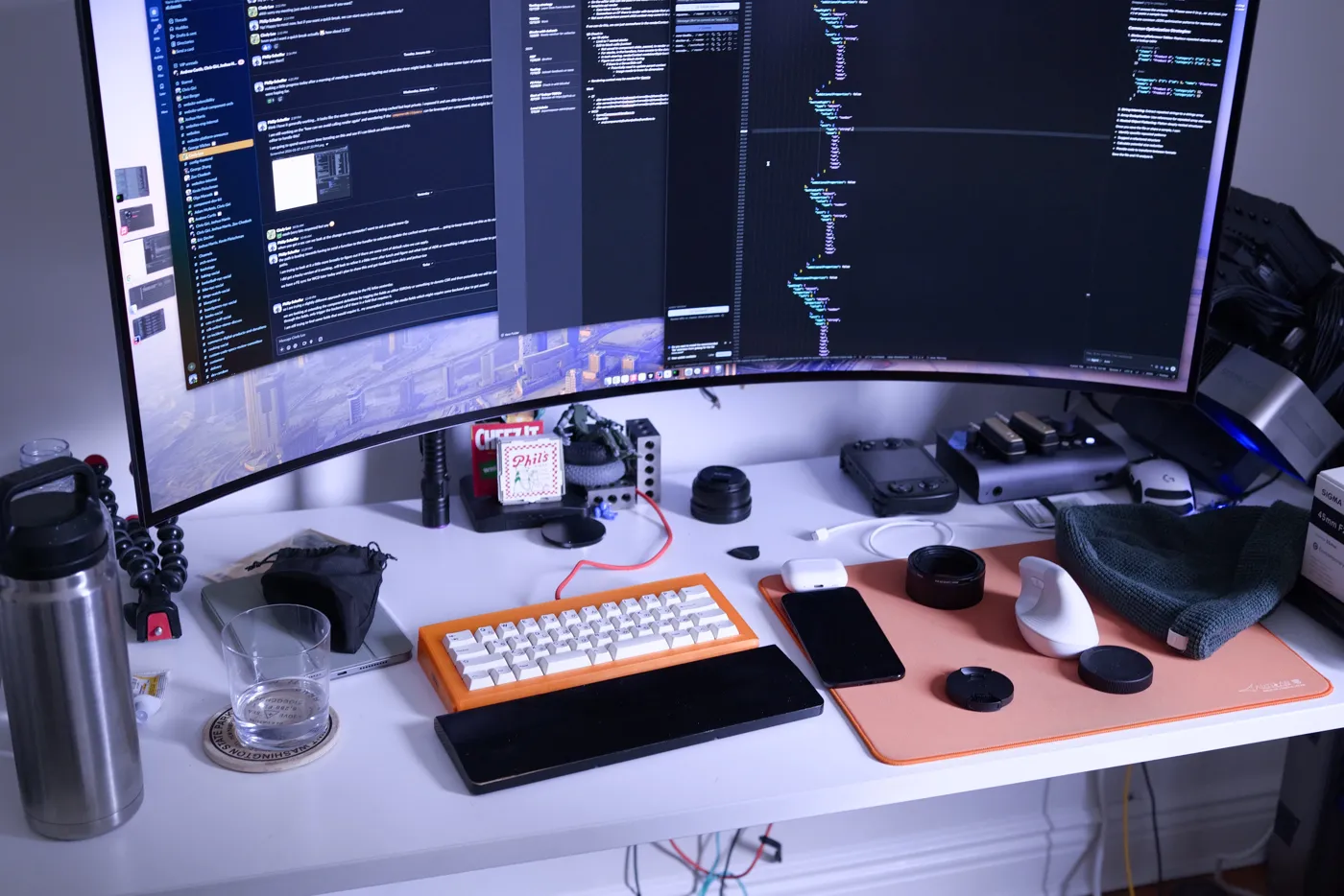 The desk, keyboard prototype front and center